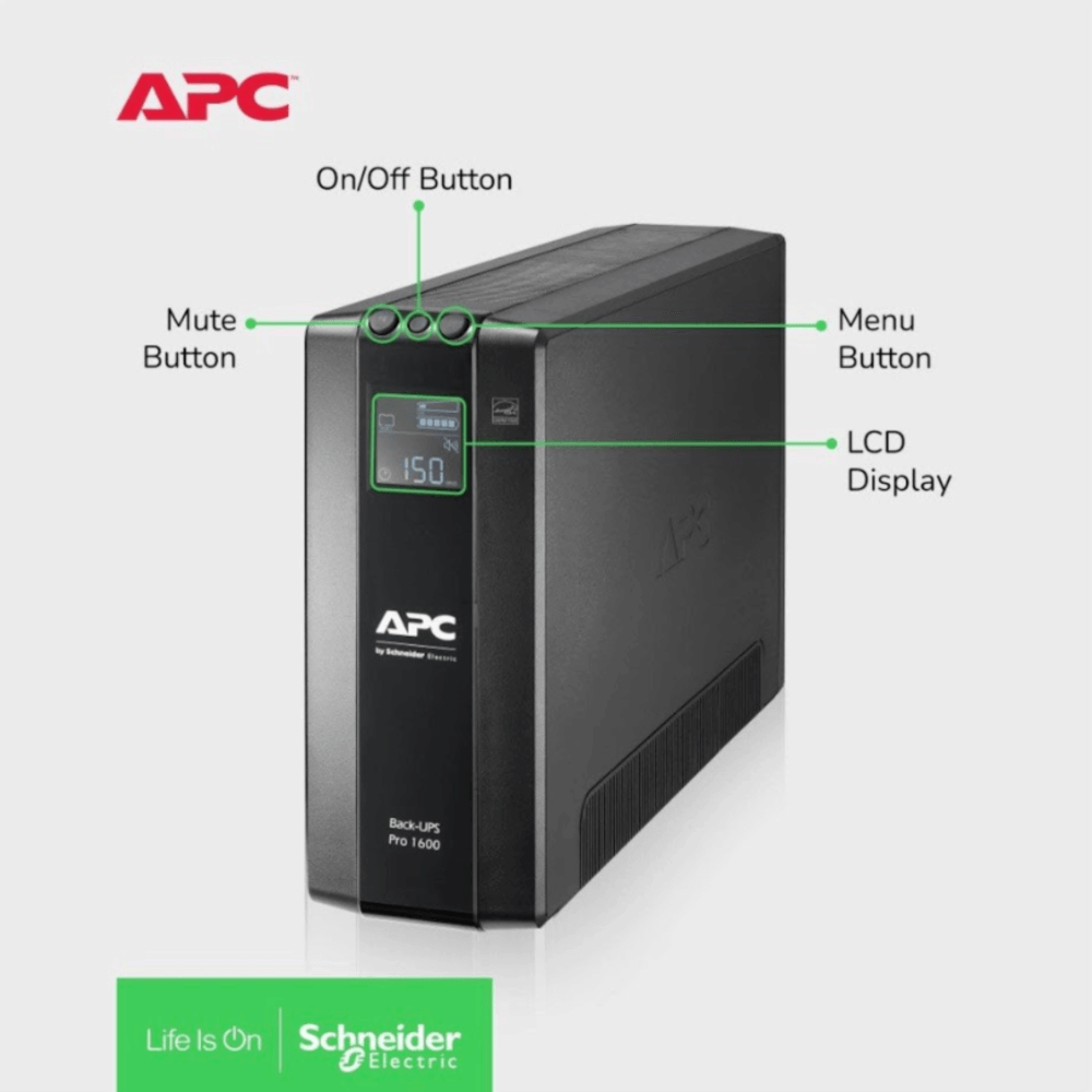 เครื่องสำรองไฟฟ้า APC 1600VA 960 วัตต์ รุ่น BR1600MI-3Y EASY UPS 8 ช่อง ป้องกัน ไฟตก ไฟเกิน